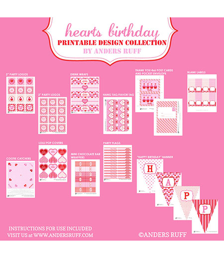 Hearts Birthday Party Printables Collection